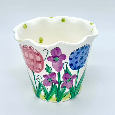 Tulip Iris Fluted Edge with Green Dots Medium Flower Pot