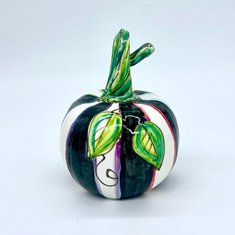 Small Black & White Striped 3d Pumpkin