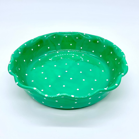 Jade Green and White Dot Pie Baker