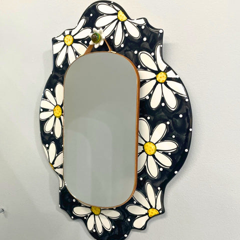 Large Black and White Daisy Mirror