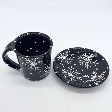 Black and White Snowflake Mug and Saucer Bundle