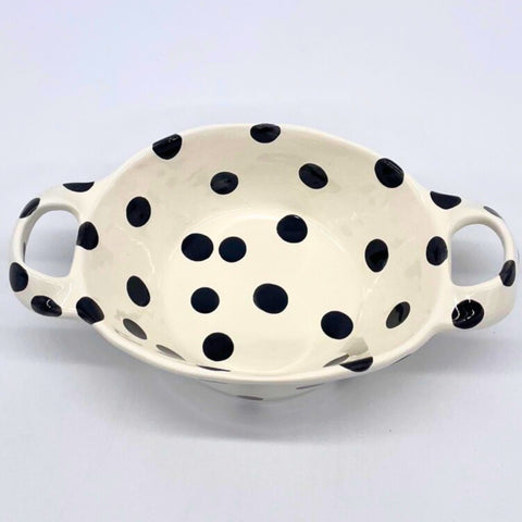 White and Big Black Dots Double Handled Basket