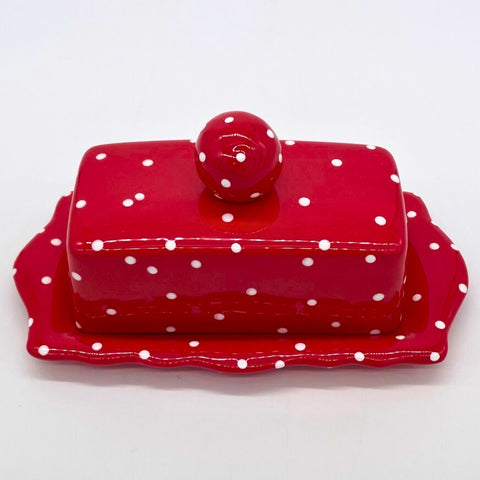 Red and White Dot Butter Dish