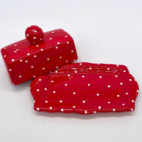 Red and White Dot Butter Dish