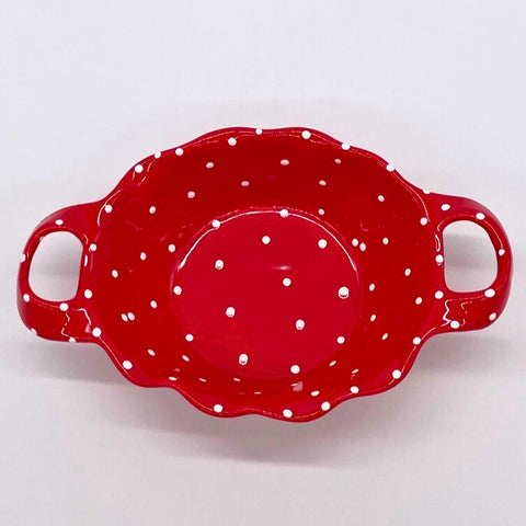 Red and White Dot Double Handled Basket