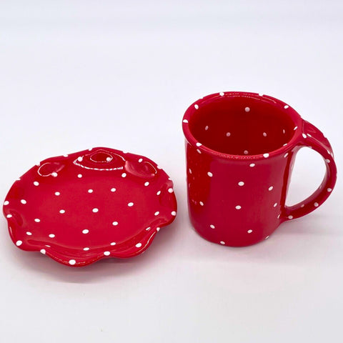 Red and White Dot Mug and Saucer Bundle