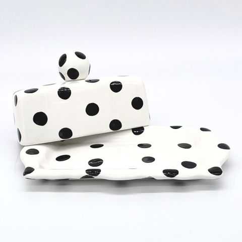 White and Big Black Dots Butter Dish