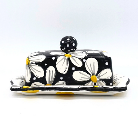Black and White Daisy Butter Dish
