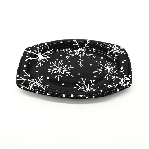 Black and White Snowflake Elliptical Plate