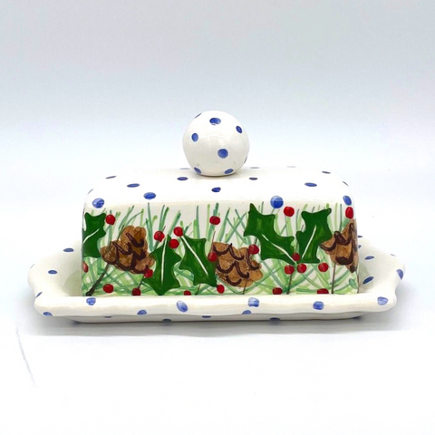 Pinecone Holly Butter Dish