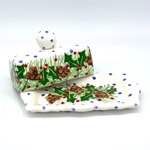 Pinecone Holly Butter Dish