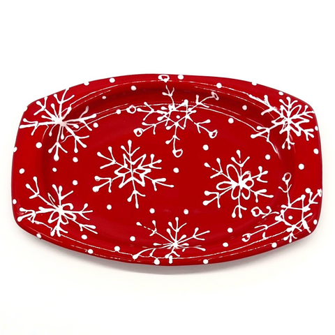 Red and White Snowflake Elliptical Plate