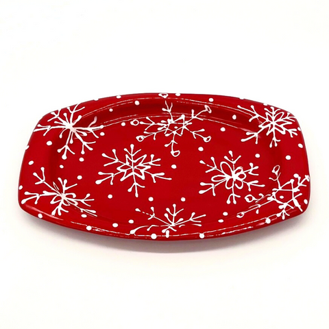 Red and White Snowflake Elliptical Plate