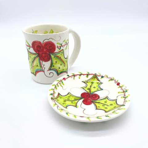 Retro Holly Mug and Saucer Bundle